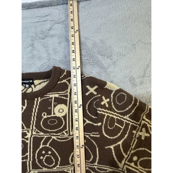 Bleecker & Mercer Sweater M Brown Beige Graphic Bear Face Knit Crewneck Pullover - Picture 7 of 7